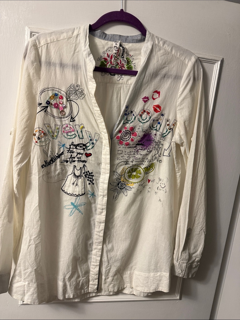Desigual Cotton Embellished Graphic Button-Front Tunic